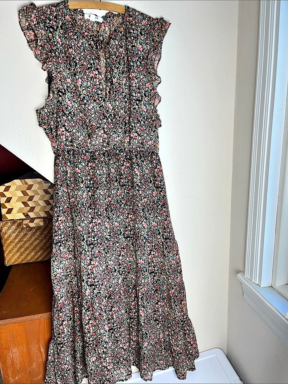 BB Dakota Floral Maxi Dress in Black & Pink GUC L